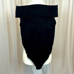 Black Ribbed Off Shoulder Bodysuit